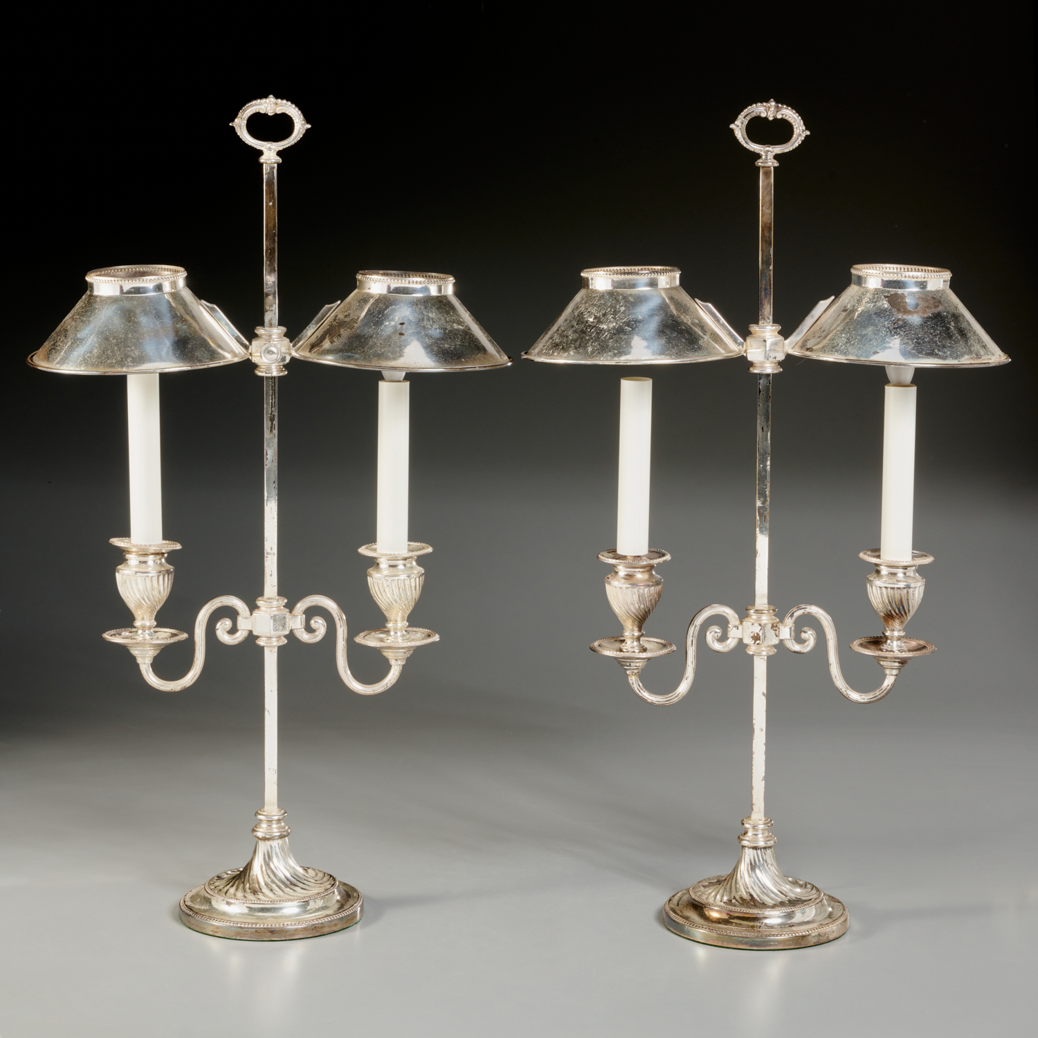 Appraisal: CHIC PAIR EMPIRE STYLE BOUILLOTTE LAMPS th c two light