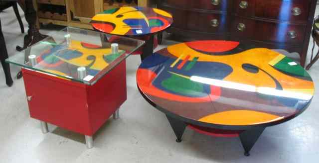 Appraisal: THREE-PIECE LIVING ROOM TABLE SET Fishels Contemporary Furnishings Portland Oregon