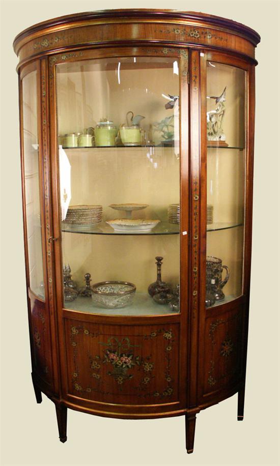 Appraisal: EDWARDIAN PAINT DECORATED MAHOGANY BOW FRONT DISPLAY CABINET height inches