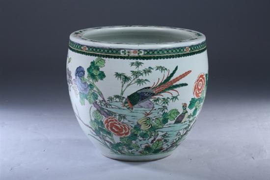 Appraisal: CHINESE FAMILLE VERTE PORCELAIN FISH BOWL th century bird and