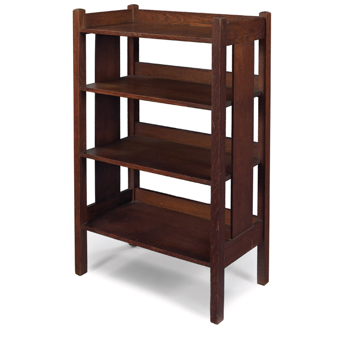 Appraisal: Gustav Stickley magazine stand four shelves with a wide vertical