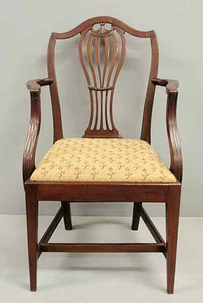 Appraisal: English Hepplewhite mahogany open armchair c with needlepoint upholstered slip