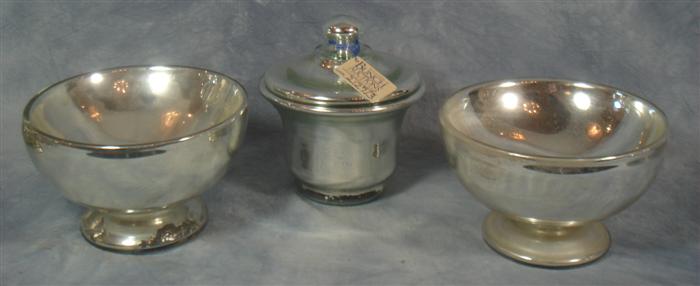 Appraisal: mercury glass bowls with covered jar tallest Estimate -