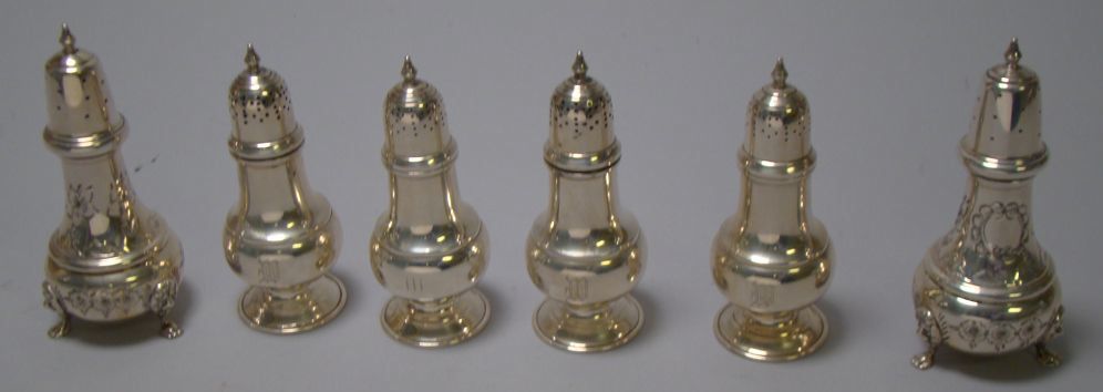 Appraisal: THREE SETS OF STERLING SILVER SALT AND PEPPER SHAKERS By