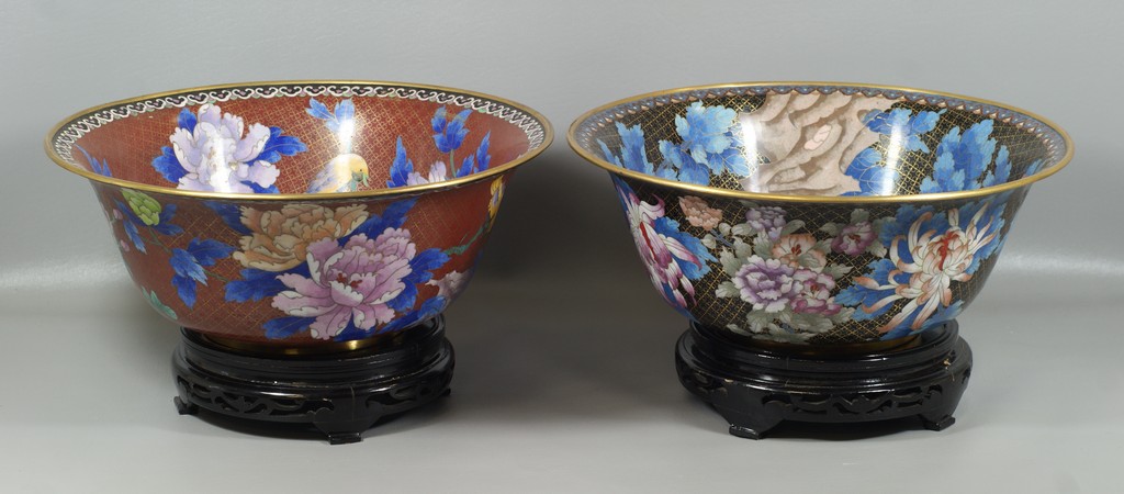 Appraisal: Chinese Cloisonn Punch Bowls with stands diameter