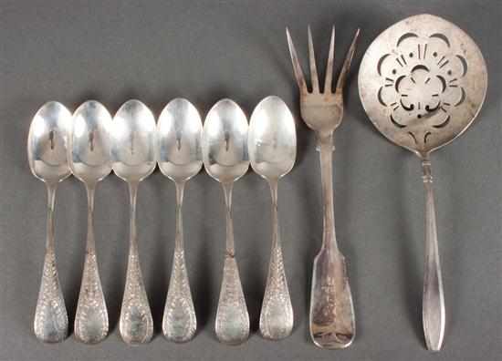 Appraisal: Six American engraved sterling silver teaspoons National Silver Co and