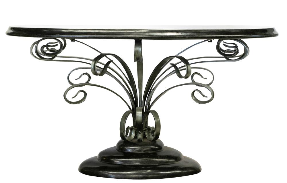 Appraisal: IRON STONE CONSOLE TABLEmodern manufacturer unknown with oval top inches