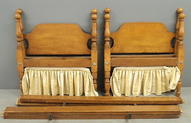 Appraisal: - Pair of maple single beds with tiger maple headboards