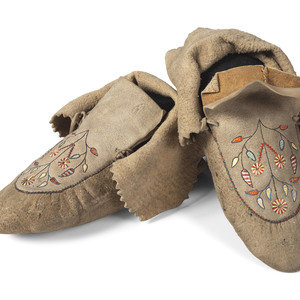 Appraisal: River Cree Embroidered Hide Moccasins third quarter th century length