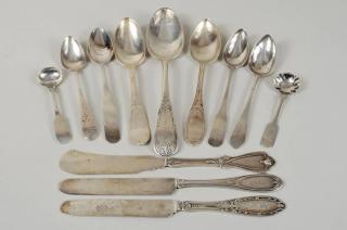 Appraisal: Group Nine Coin Sterling Silver Utensils Nine coin and sterling