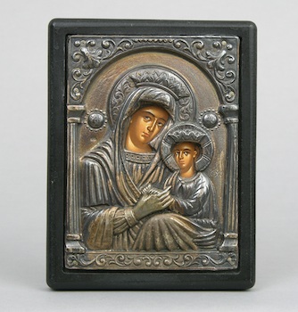 Appraisal: A Contemporary Greek Icon in Sterling Silver Cover Sacred image