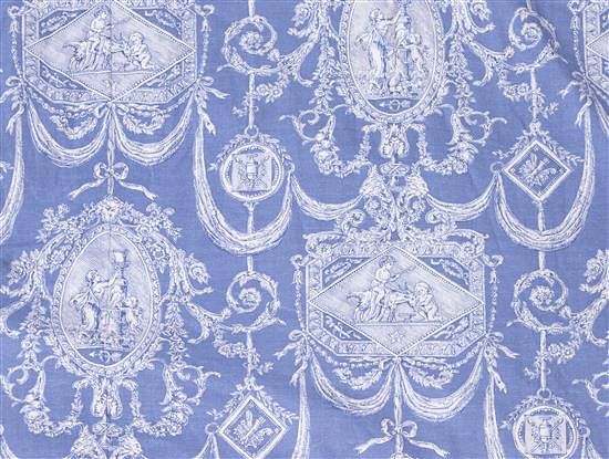 Appraisal: Two Curtain Panels of Blue and White Toile Fabric Height