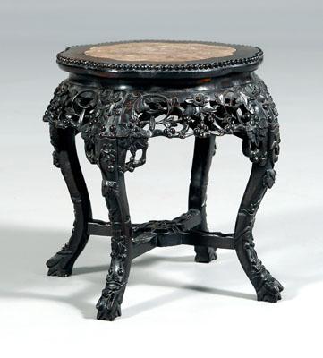 Appraisal: Chinese rosewood and marble stand pink marble top cabriole legs