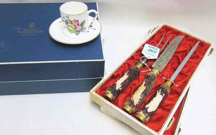 Appraisal: ROYAL WORCESTER SET AND THREE PIECE CARVING SET six chocolate