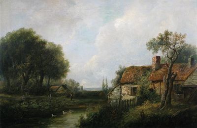 Appraisal: Joseph Thors c - Cottages by a river in a