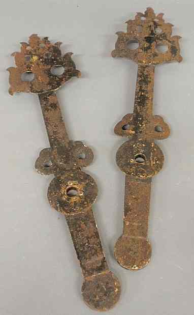 Appraisal: Pair of early German wrought iron tower clock hands l