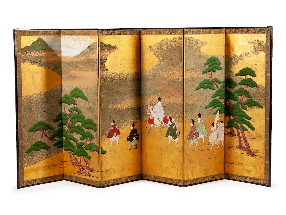 Appraisal: A Japanese Six-Panel Paper Screen A Japanese Six-Panel Paper Screen