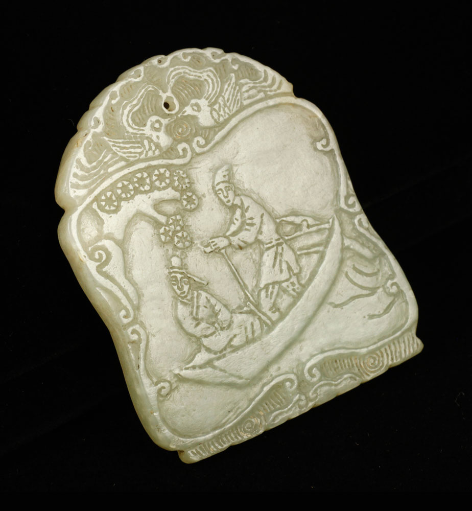 Appraisal: - Chinese Green Jade Pendant Chinese green jade pendant delicately