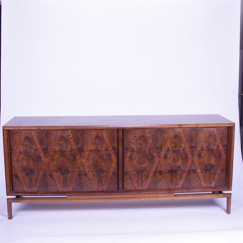 Appraisal: Mid Century Modern Scandinavian design double dresser with rosewood bookmatch