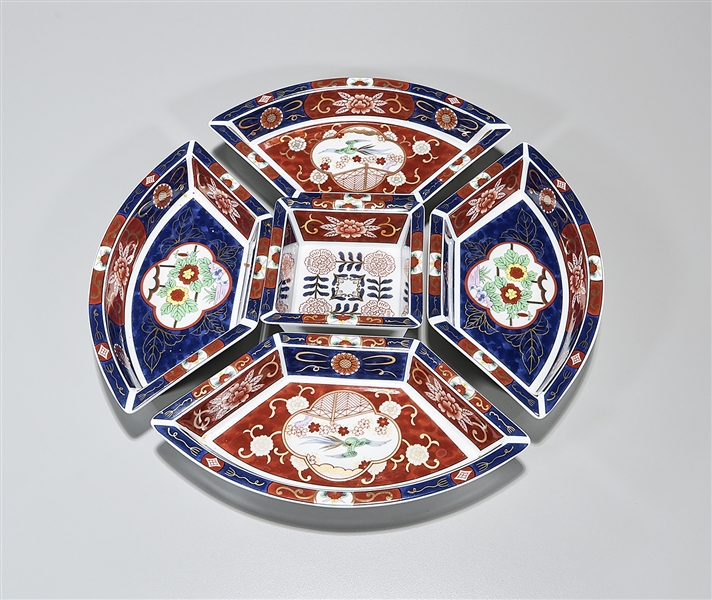 Appraisal: Japanese Imari-style five-piece condiment set five porcelain trays with floral