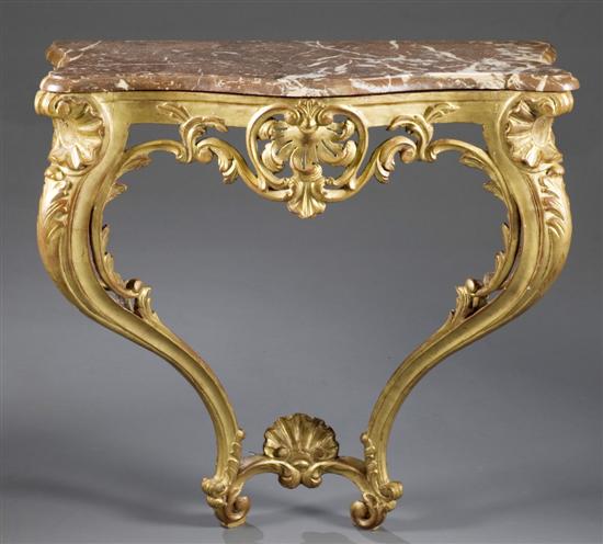 Appraisal: Rococo Revival Wood and Gilt Console Table Early th century