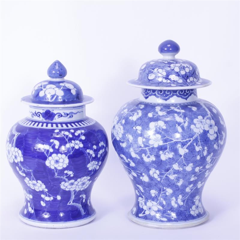 Appraisal: Two Chinese Blue and White Hawthorne Porcelain covered jars One