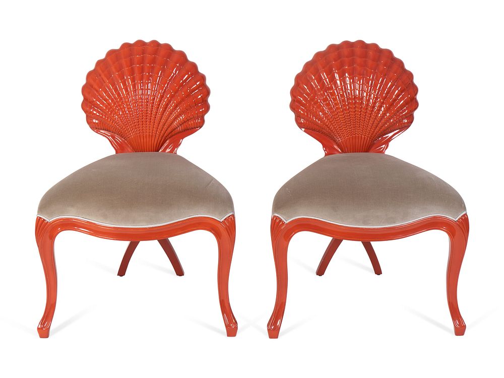 Appraisal: A Pair of Christoper Guy Red Lacquer Venus Chairs Height