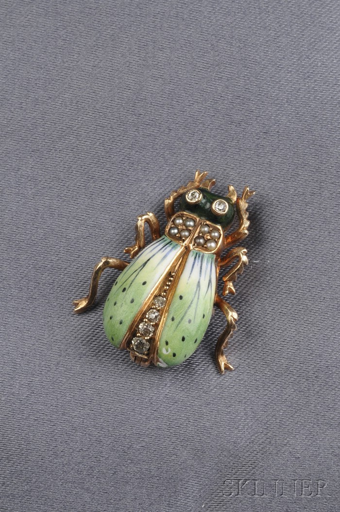 Appraisal: Art Nouveau kt Gold Enamel and Diamond Insect Brooch with