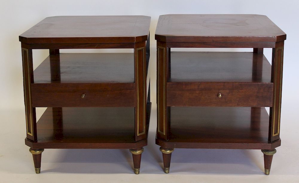 Appraisal: Pair of Custom Quality Brass Inlaid End Tables Great quality