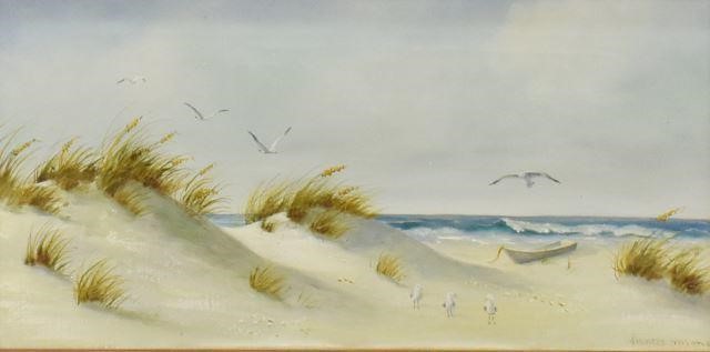 Appraisal: Framed oil on canvas painting Beach Dunes with Seagulls signed