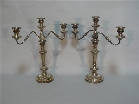 Appraisal: PAIR OF THREE LIGHT SILVER CANDELABRA