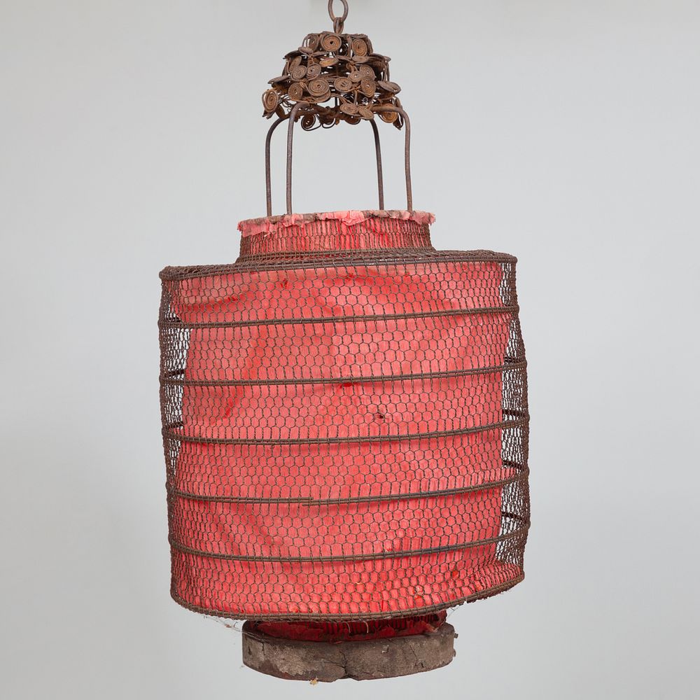 Appraisal: Pair of Metal Wire and Red Paper Lanterns x in