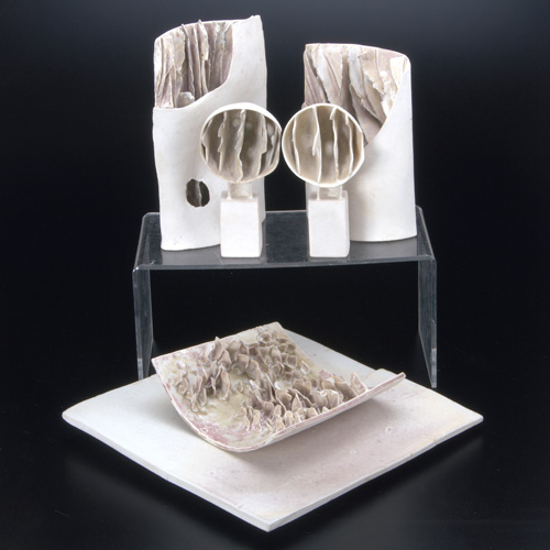 Appraisal: RUTH DUCKWORTH Five sculptural porcelain pieces with rows of thin