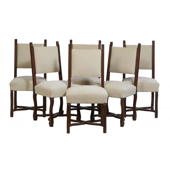 Appraisal: Set of Six Henri II Carved Oak Dining Chairs c