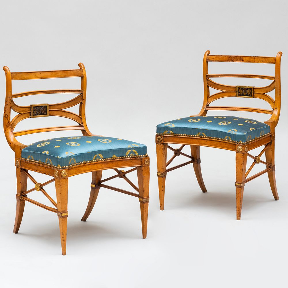 Appraisal: Pair of Italian Neoclassical Fruitwood and Parcel-Gilt Side Chairs Possibly