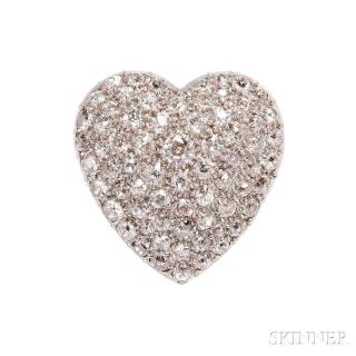 Appraisal: Diamond Brooch c designed as a heart bead-set with old