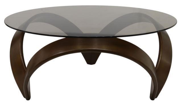 Appraisal: Modern design coffee table late th c round smoked glass