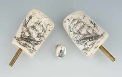 Appraisal: Three Pieces of Scrimshaw Two ivory pieces both signed with