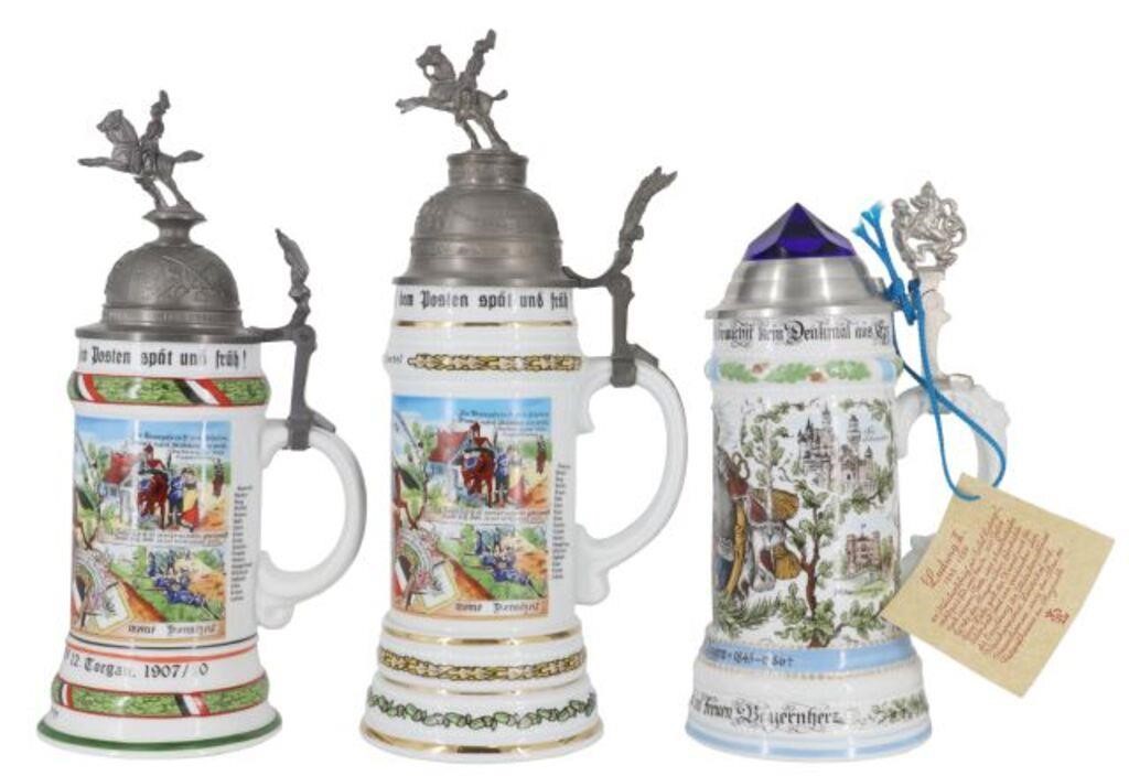 Appraisal: lot of German regimental lithophane pewter-mounted porcelain steins including reservist