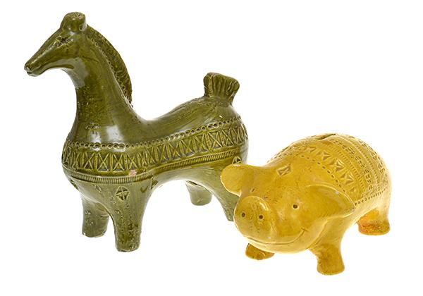 Appraisal: ONE ITALIAN BITOSSI POTTERY HORSE IN GREEN AND ONE YELLOW