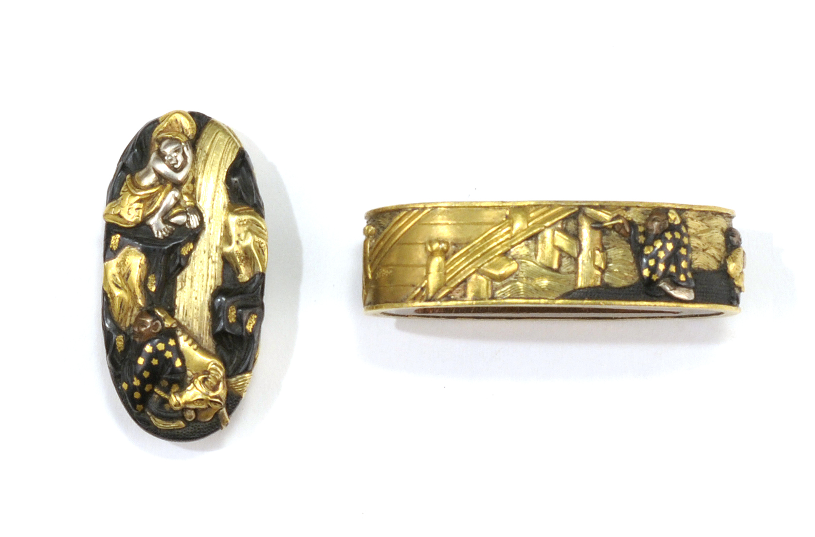 Appraisal: INLAID SOTEN SCHOOL FUCHI KASHIRA th CenturyWith gold and silver