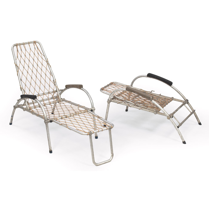 Appraisal: s aluminum deck chairs pair folding aluminum frames with woven