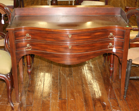 Appraisal: George III Style Mahogany Serpentine Two-Drawer Silver Table Morganton Tidewater