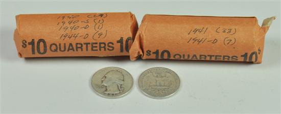 Appraisal: Two Rolls of Washington Quarters Silver Dates range - Various