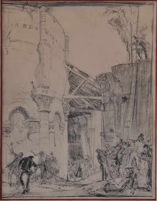 Appraisal: TH C SCHOOL MERRIMENT IN THE RUINS Pencil and charcoal