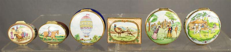 Appraisal: sport gaming themed Halcyon Days enameled boxes by Bilston largest