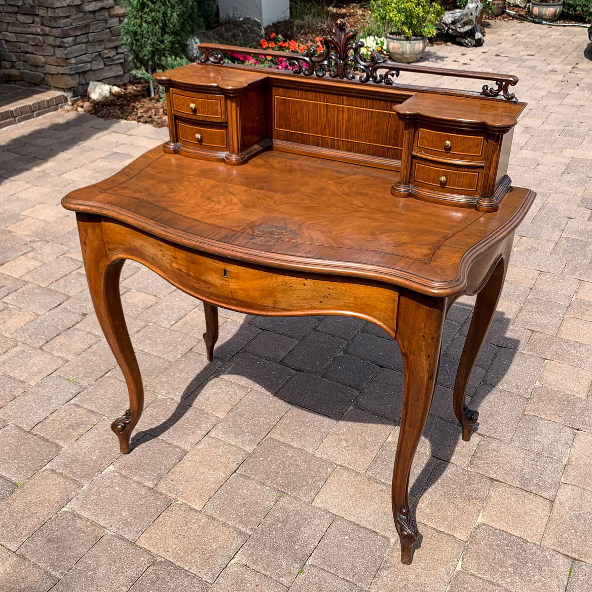 Appraisal: FRENCH WRITING DESK French writing desk having a surmounting pierced