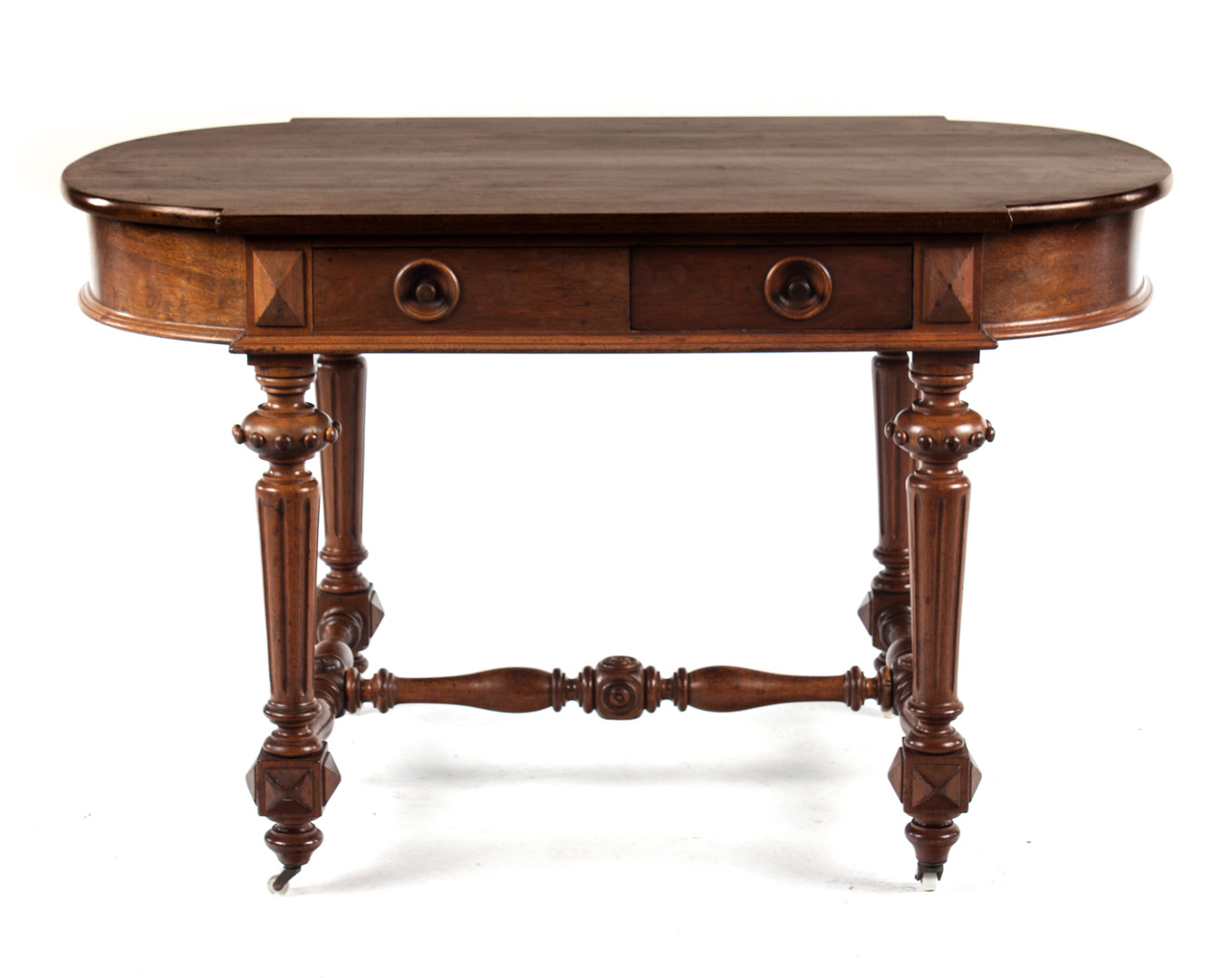 Appraisal: American Renaissance Revival walnut library table circa shaped oval top