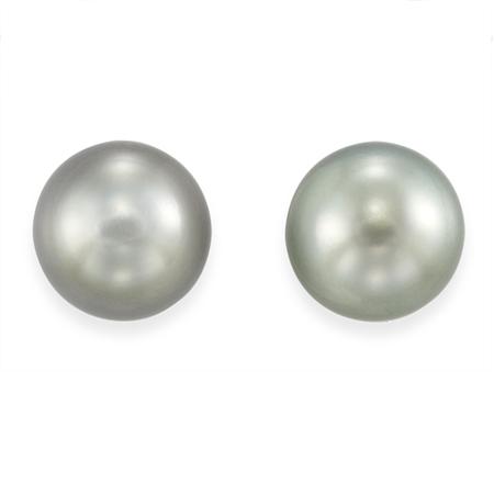 Appraisal: Pair of Gray Cultured Pearl and Diamond Earrings Estimate -