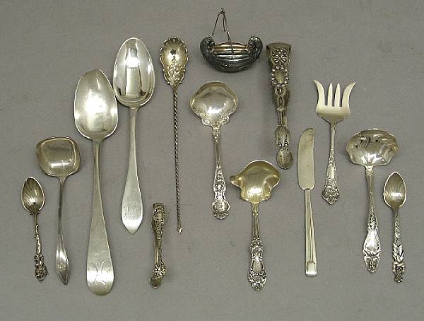 Appraisal: A group of assorted silver flatware Comprising pair picture back